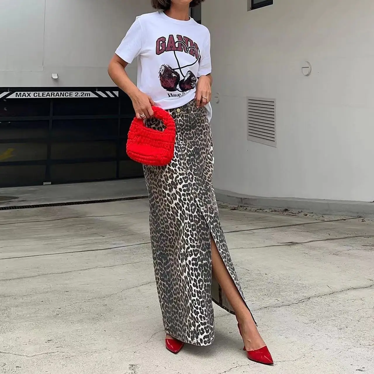 SKMY Spring Summer New Fashion Y2k Clothes Women Office Ladies Leopard Printed Straight Split High Waist Long Skirts Streetwear