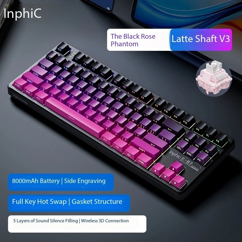 Inphic K87 기계식 키보드 무선 유선 Bluetooth 3 모드 맞춤형 e-스포츠 게임 전용 사무실 측면 조각