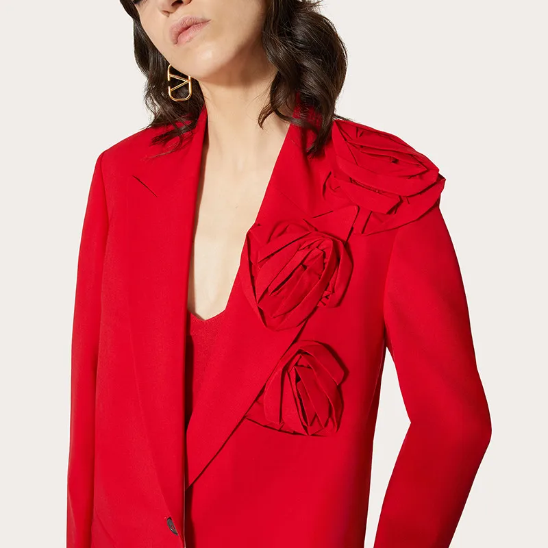 BPN Elegant Patchwork Appliques Blazer For Women Notched Collar Long Sleeve Solid Temperament Blazers Female Fashion Clothing