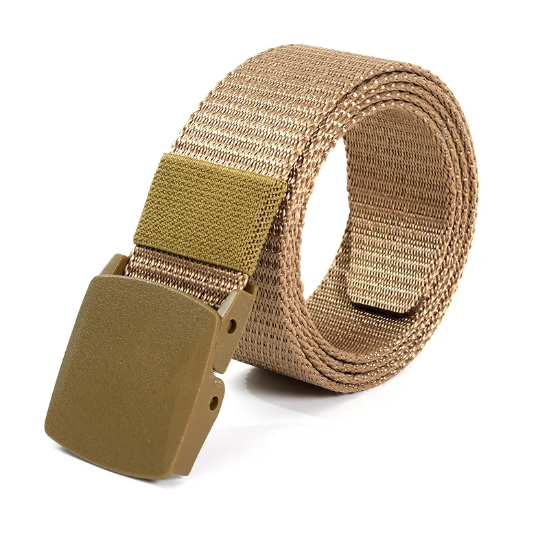 Men's Canvas Belt Plastic Buckle Metal-Free Tactical Waist Belt Outdoor Hiking Webbing Nylon Belt Women's Belt Neutral Belts New