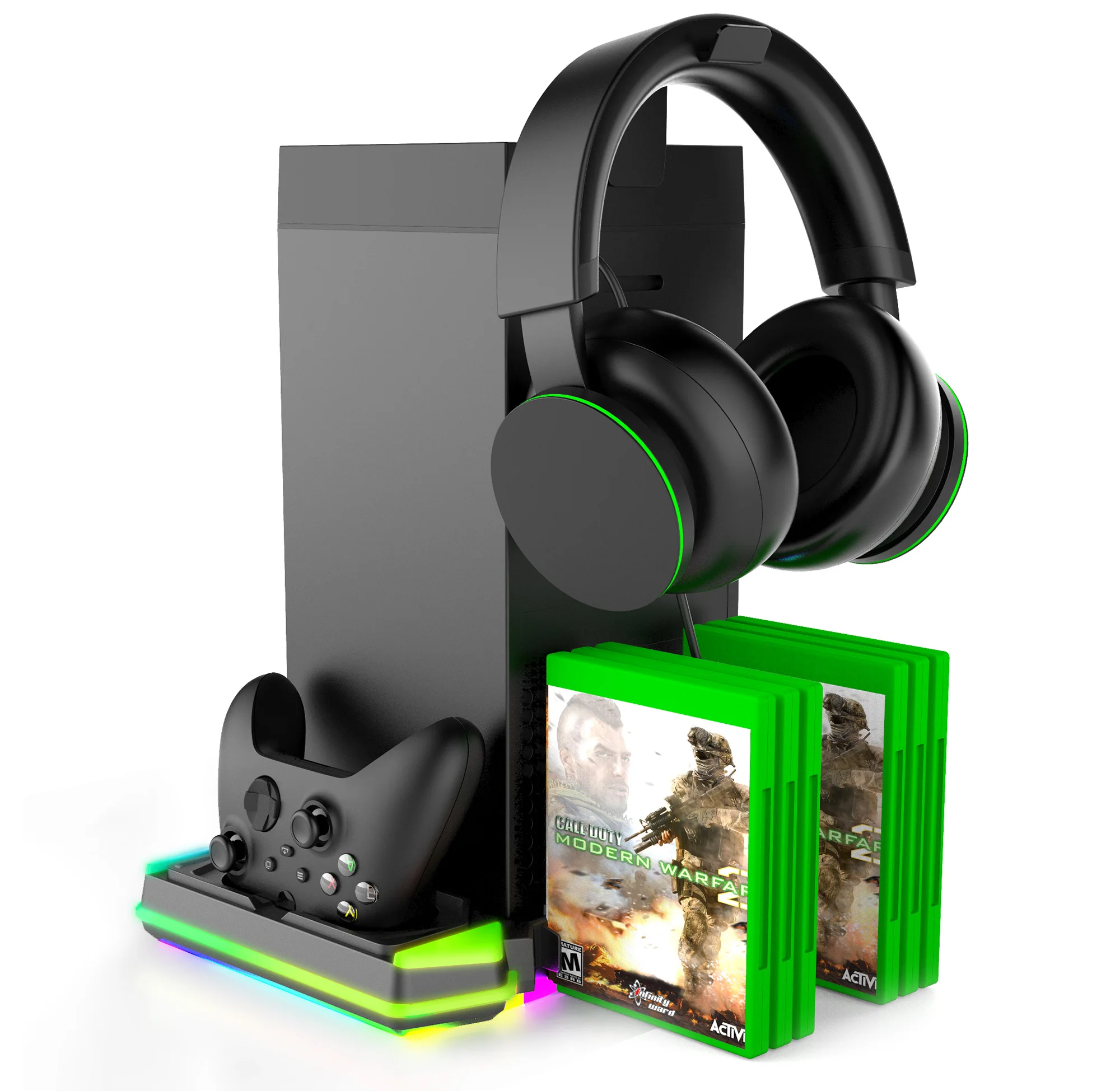 PG-XBX028S For Xbox Series X Top mounted Intelligent Temperature Controlled Cooling Fan+Host Base RGB Light Disc Storage Rack