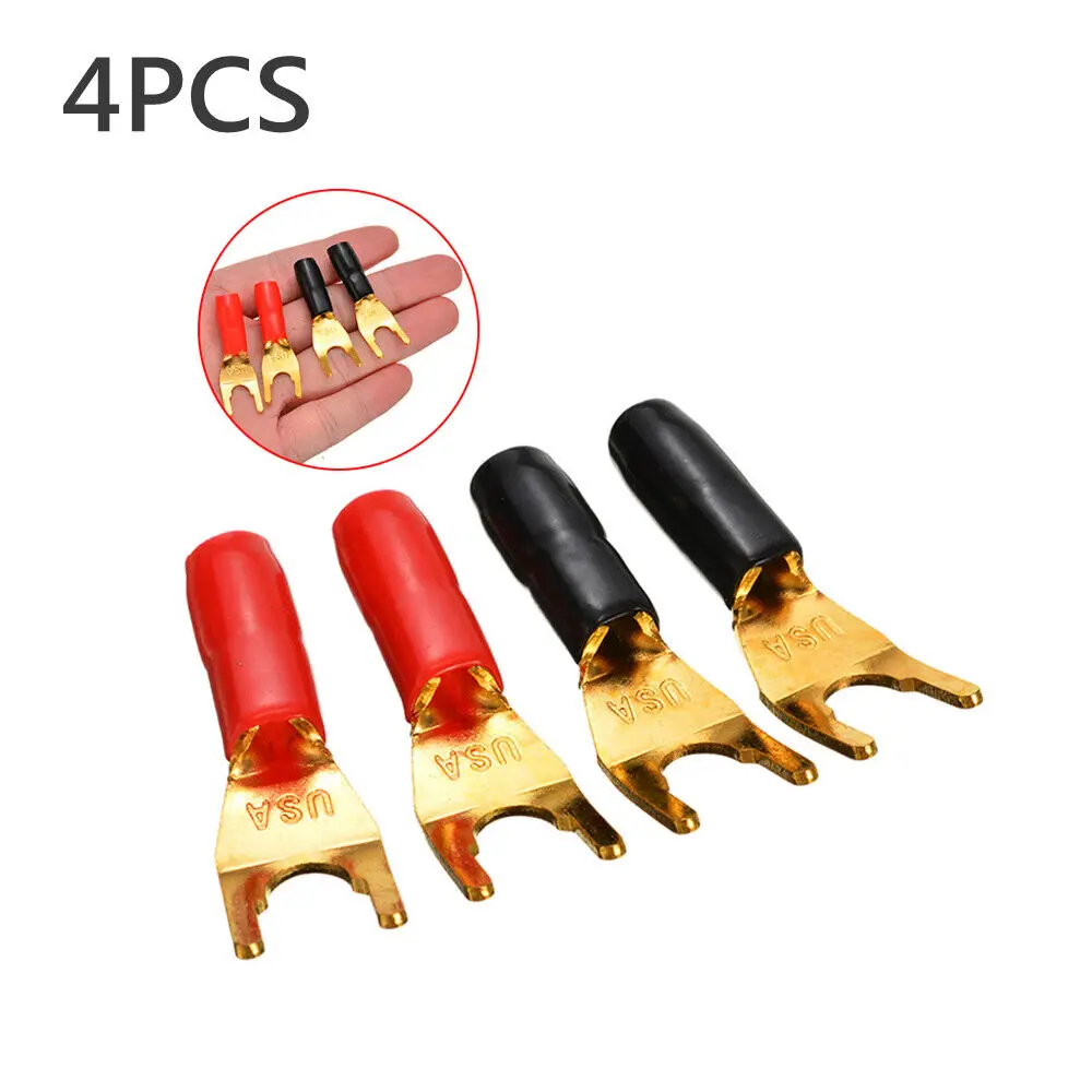 

4Pcs Gold Plated Copper Y Type Banana Plug Connector Terminals Audio Speaker Cable Wire Adapter Red Black