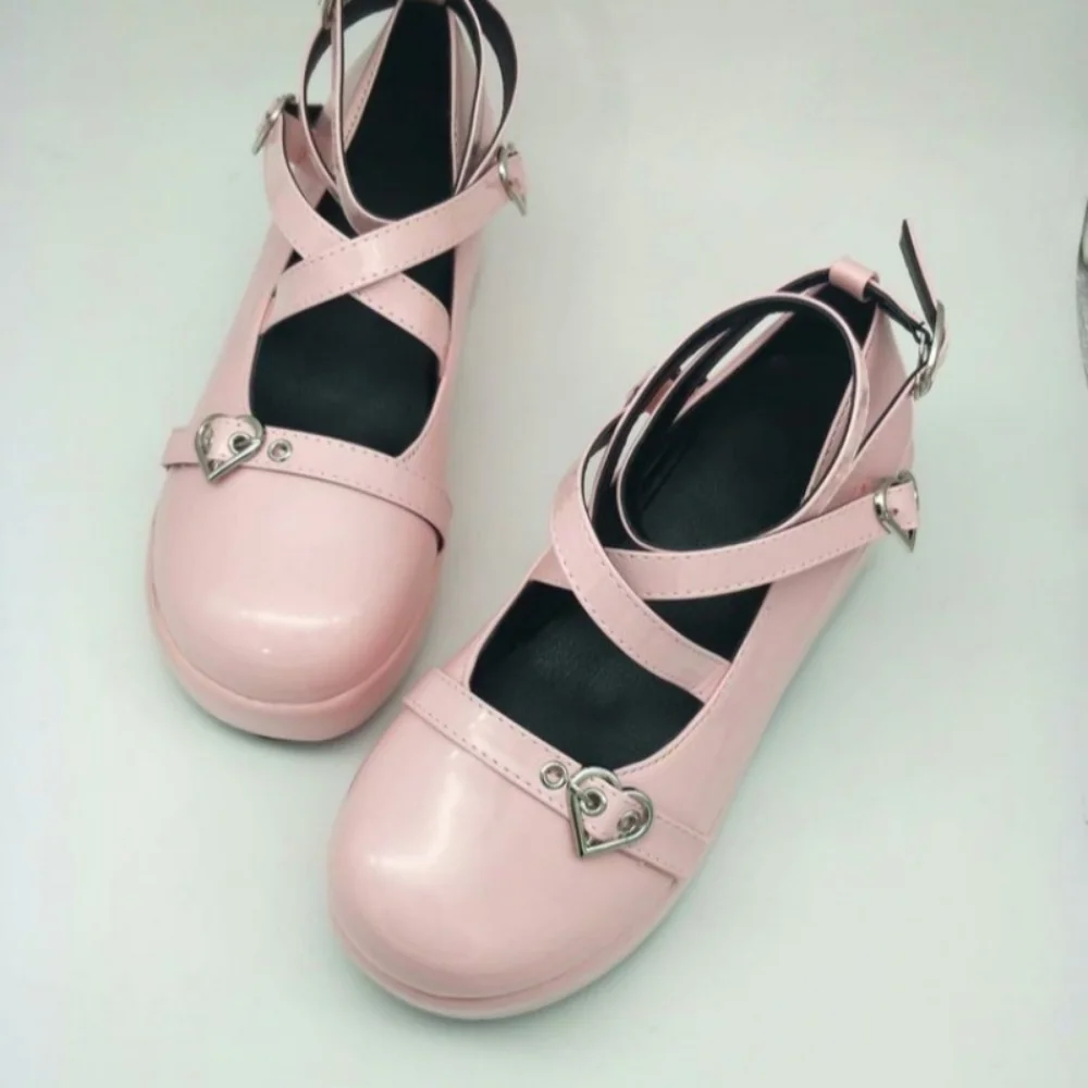 2022 New Brand Women Platform Wedges Lolita Shoes Cosplay Lolita Japanese Women\'s Pumps Kawaii Angel Bat Pumps Student Shoes