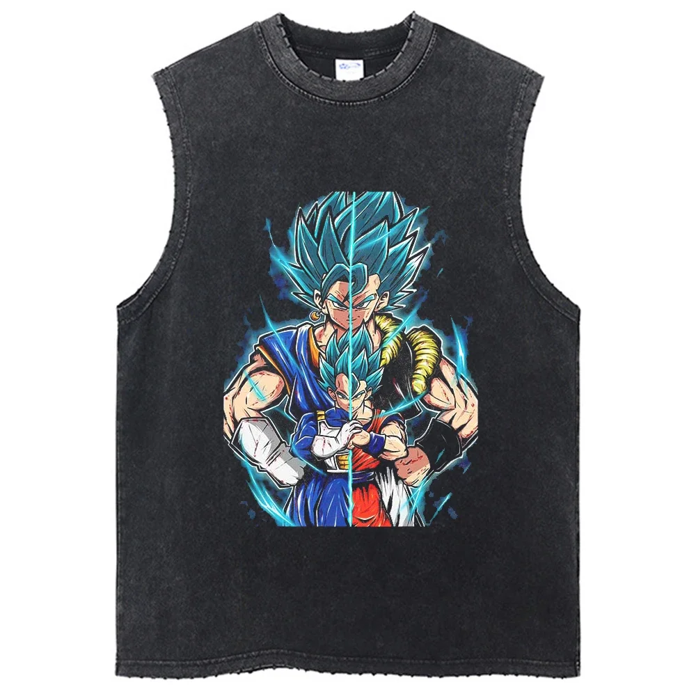 Fashion Dragon Ball Z Harajuku T-Shirts Retro Streetwear Washed Anime Man Tank Tops Tees Retro Manga Oversize Sleeveless Vest