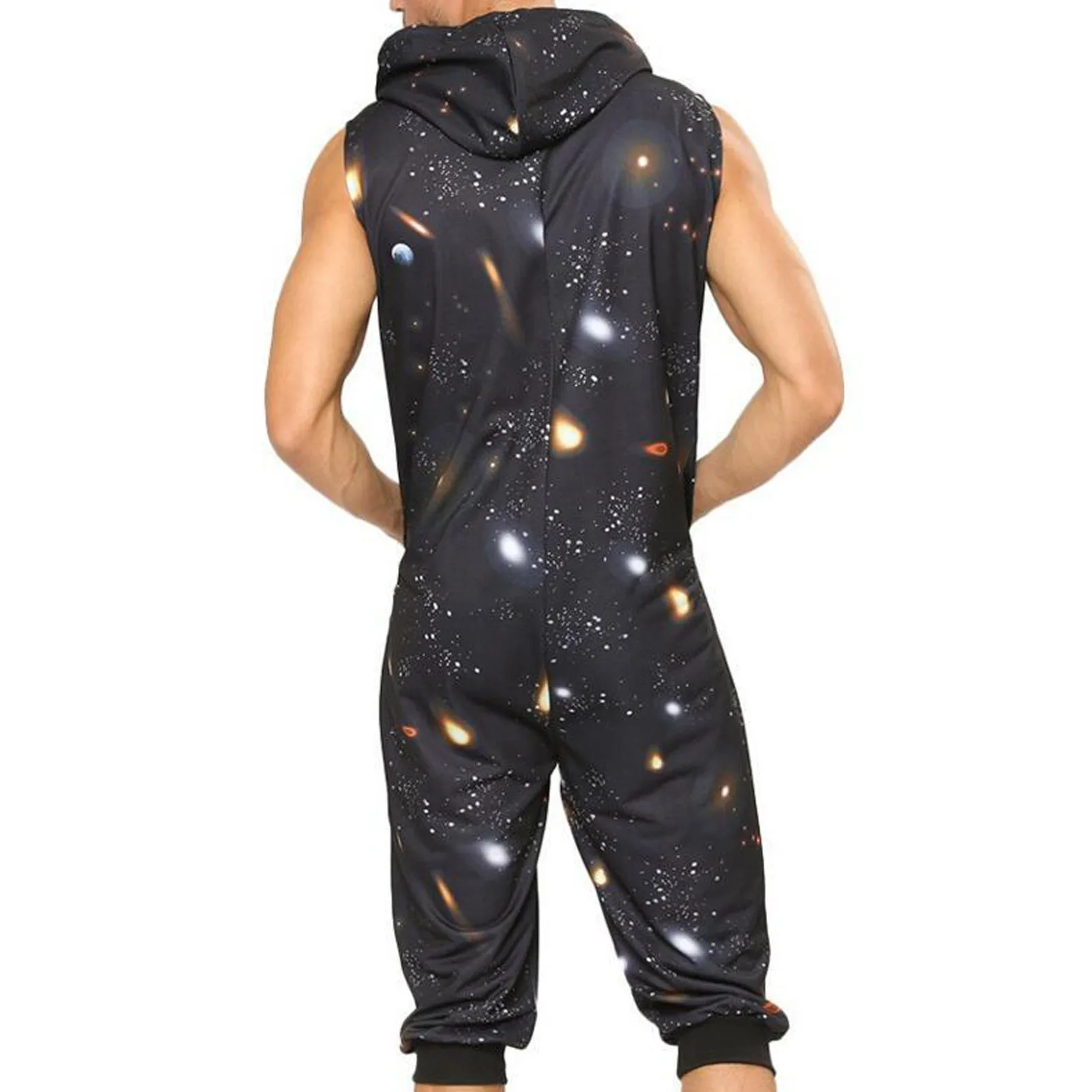 Men'S Print Hooded Jumpsuit Vantage Onesie Pajamas Sexy Sleeveless Hooded Home Wear Casual Comfortable Sleepwear Rompers