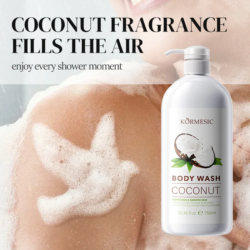 جل استحمام جوز الهند 750 مل، غسول منعش للجسم بخلاصة طبيعية، ينظف ومرطب بلطف