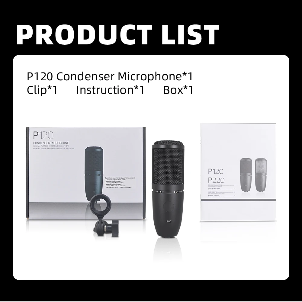 AKG-P120 콘덴서 캡슐 마이크, 고성능 범용 녹음 마이크, P120