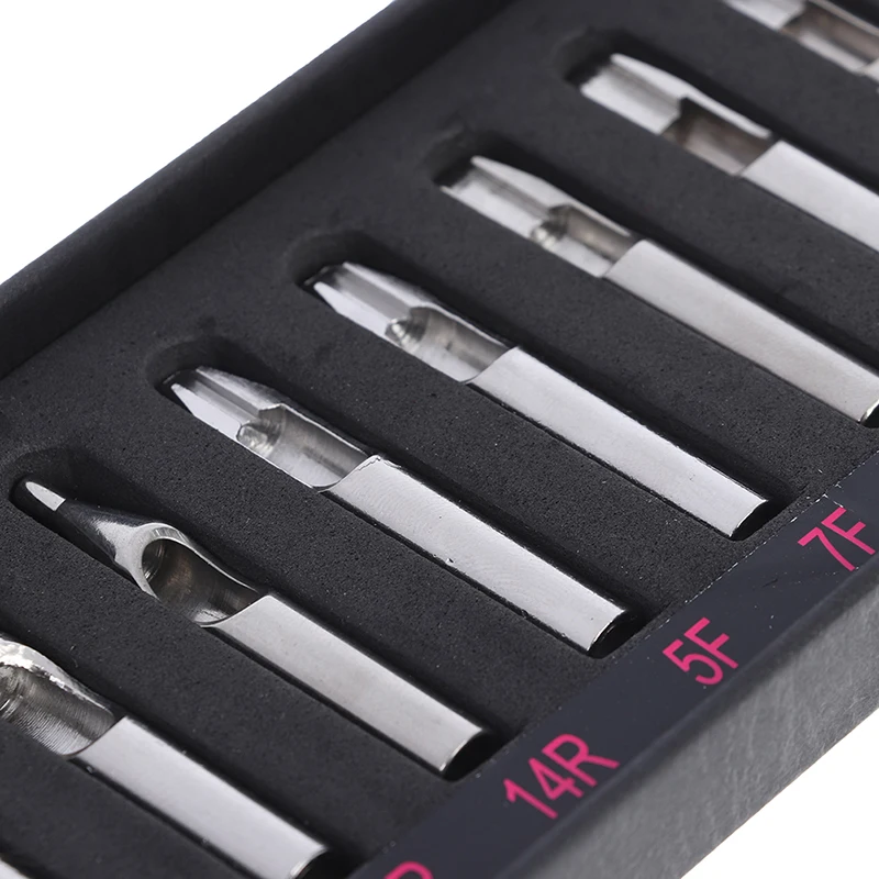 11 Pcs Stainless Steel Tattoo Tips Set Mixed RT FT DT Round Flat Diamond Assorted Types Tattoo Tip Tube Machine