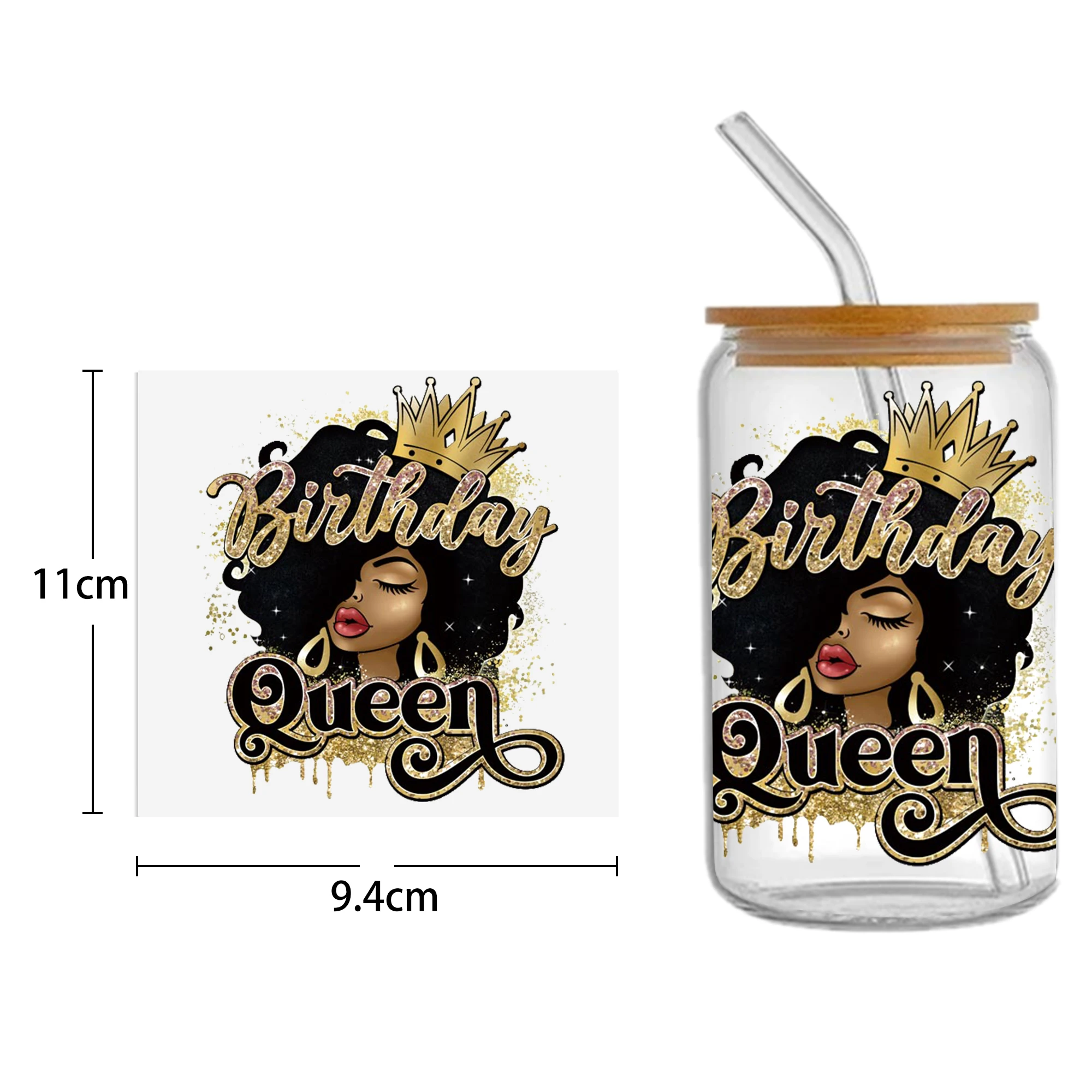 Black Girls UV DTF Sticker For 16oz Cups Wrap Transfer Sticker Labels DIY Selfadhesive Waterproof