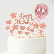 

1Set Rose Gold Happy Birthday Cake Toppers with Confetti Balloons Kids Birthday Party Decoration Baby Shower Favor Wedding Decor