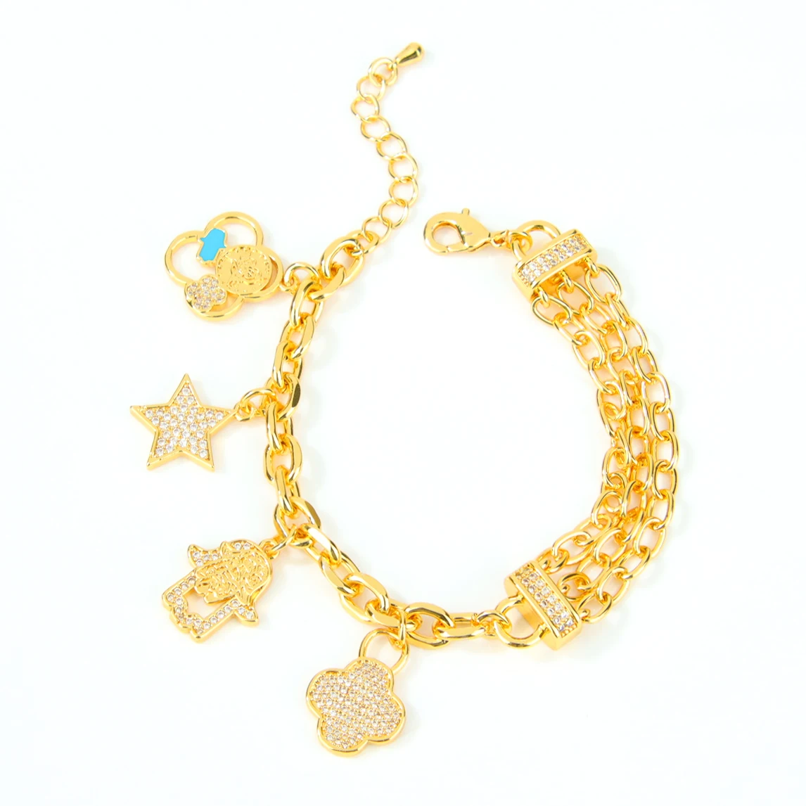 Italienische Mode Hip-Hop Armband 21k Vergoldet Arabisch Muslimisch Zirkonia Glücksarmbänder Dubai Damen Event Party Vintage Schmuck – Detail 11