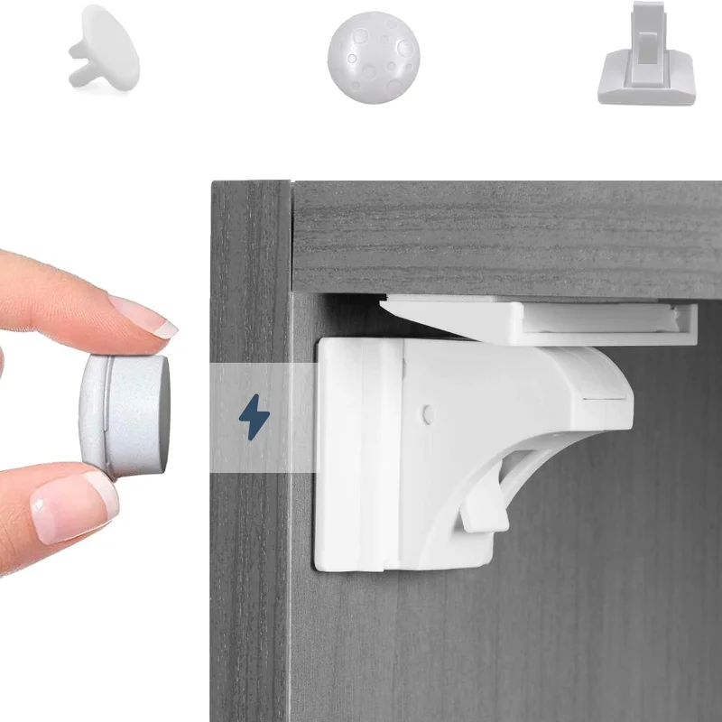 ตัวล็อกเพื่อความปลอดภัยของเด็กระบบแม่เหล็ก1-5ชิ้นตัวล็อก kunci kabinet ในตู้เย็นสำหรับไม่เจาะของเด็กในบ้าน 1