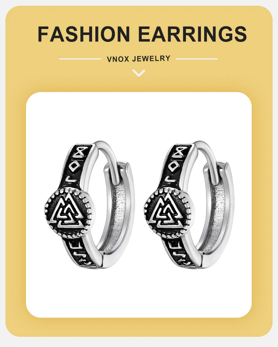 Vnox Edelstahl Viking-Runen Creolen für Männer und Frauen, Kleine Vintage Gothic Punk Rock Creolen Schmuck Geschenke Ohrringe – Detail 7