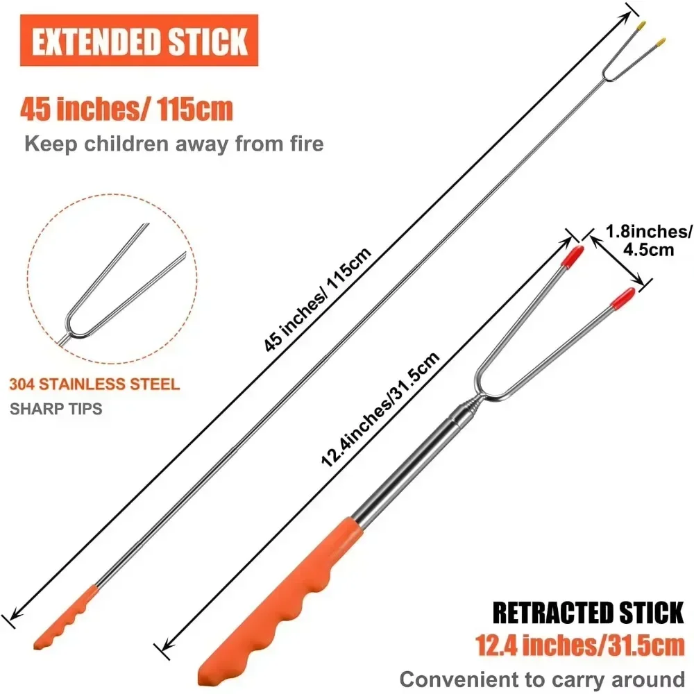 New BBQ Forks Telescopic Barbecue Tools Marshmallows Roasting Sticks Extendable Hot Dog Sausages Skewers Stainless Steel