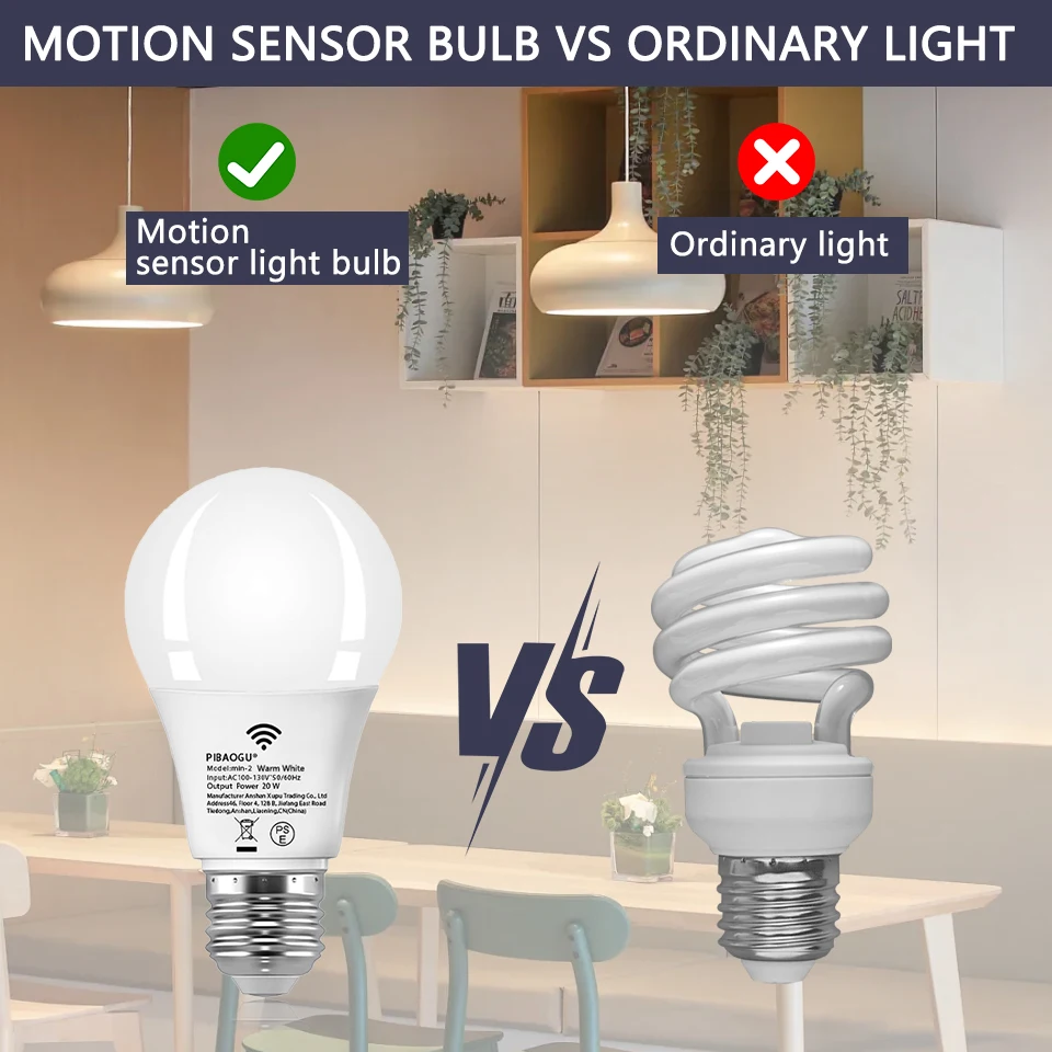 8개 레이더 모션 센서 전구 E26 110V 20W LED 야간 조명 침실 정원 가정용 LED 전구