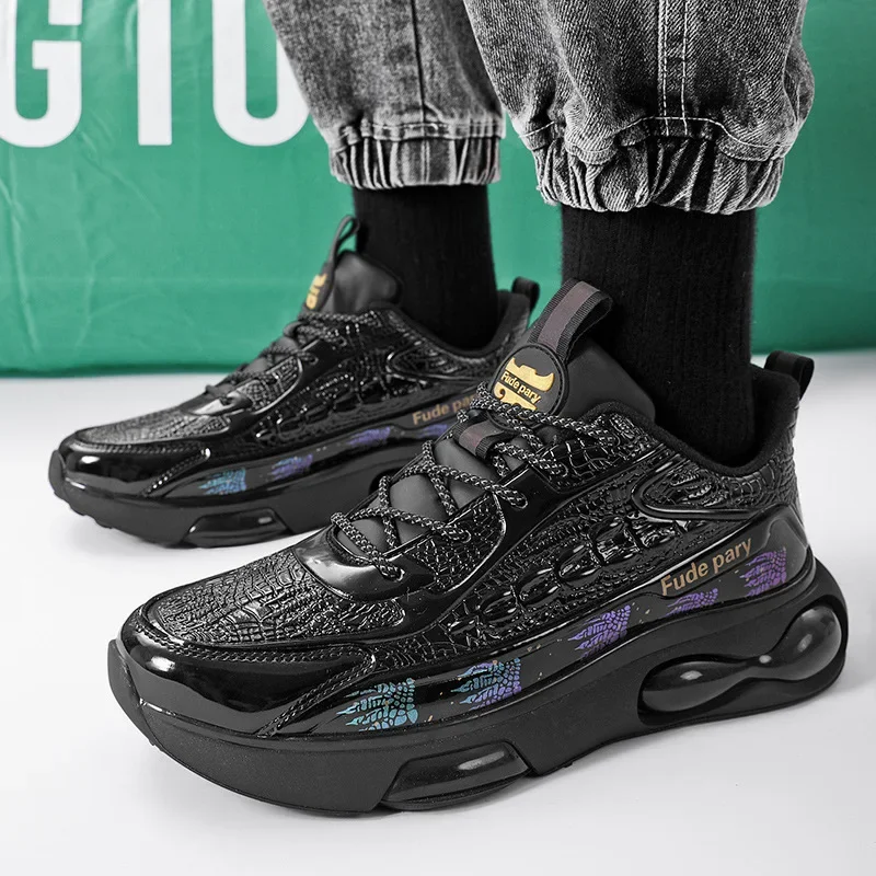 

Мужские универсальные спортивные кроссовки для бега на весну и осень, модные повседневные крокодиловые кроссовки на толстой подошве, мужские кроссовки