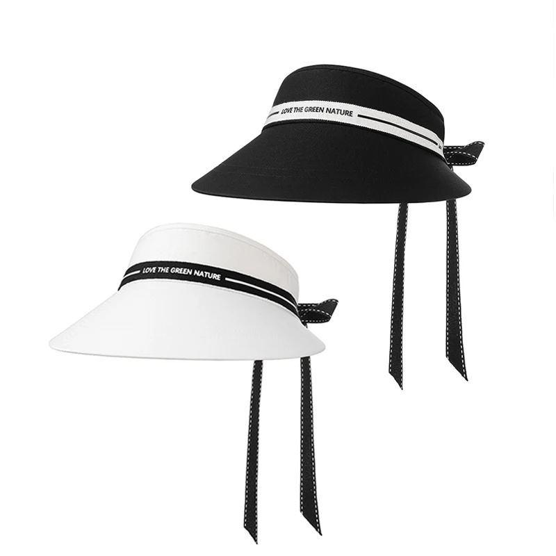 New Golf Cap Women's Large Brim Hat Elastic Ribbon Women's Sun Visor Hats Outdoor Sports Sun Protection Ladies Empty Top Caps