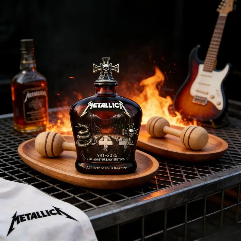 1PC Metallica 45th Anniversary Limited Edition Whiskey Decanter - Rock Band Collectible Glass Bottle with Skull Cross Decor Gift image 4