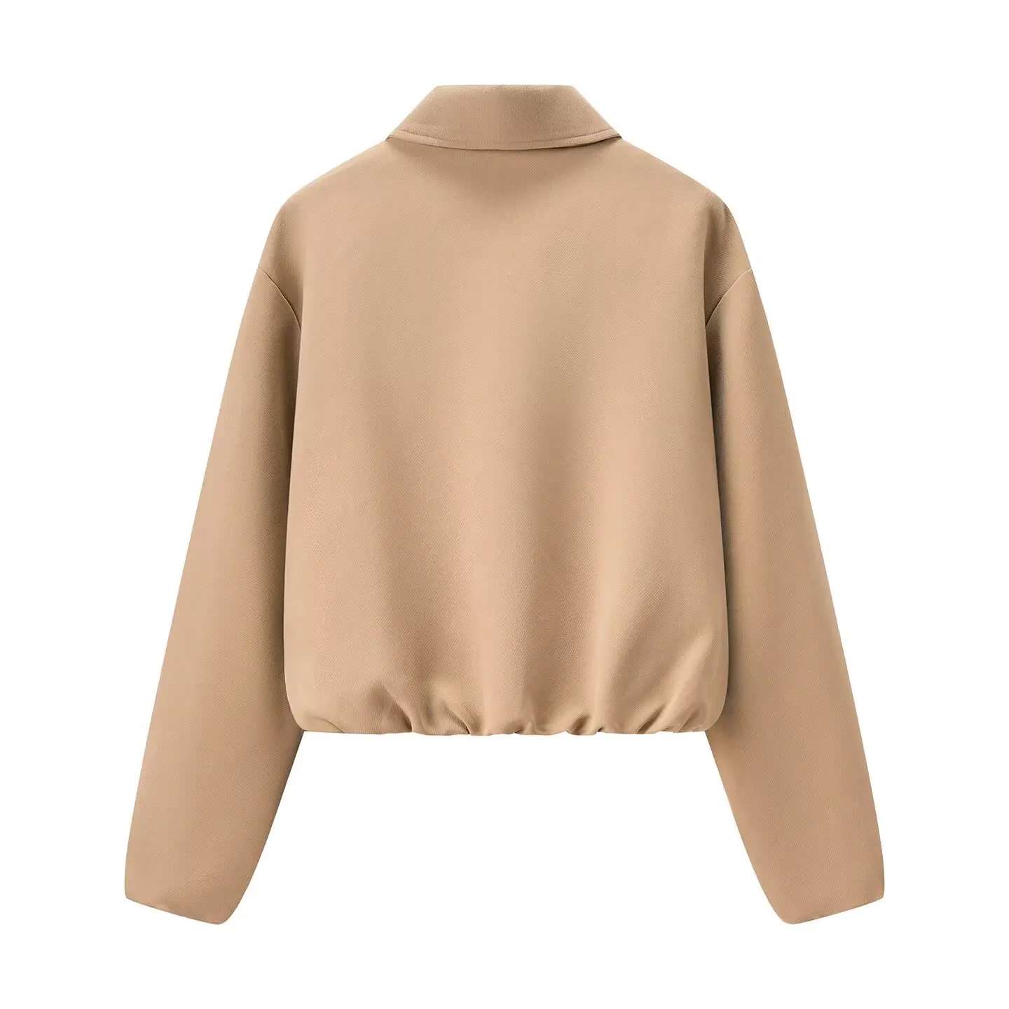 Women Casual Solid Color Short Jacket Coat Zipper Lapel Long Sleeve Pockets Elastic Cuff Jackets Autumn Lady Chic Street Outwear