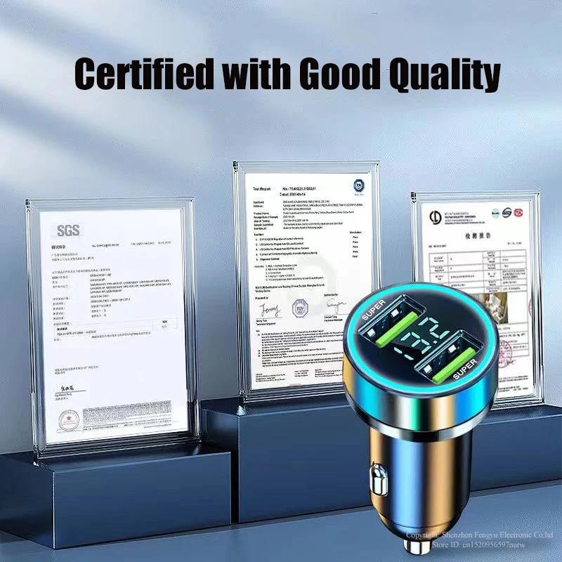 240W Dual USB Car Charger Super Fast Charging Digital Display Quick Car Charger Adapter For iPhone 15 16 Samsung Xiaomi Huawei