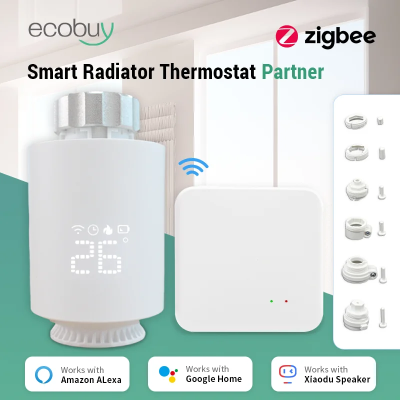 Tuya Zigbee Thermostatic วาล์วหม้อน้ํา Zigbee Thermostat สมาร์ทวาล์วหม้อน้ํา Thermostatic หัวอุณหภูมิ Controller Alexa 1