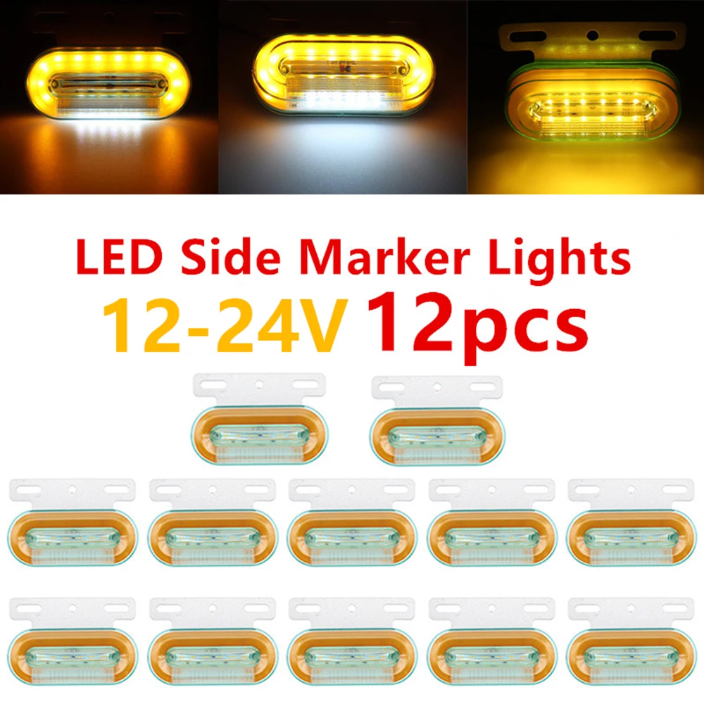 12pcs 12V/24V LED Car Truck Side Marker Lights Car External Lights Signal Indicator Lamp Warning Tail Light 3Modes Trailer Lorry