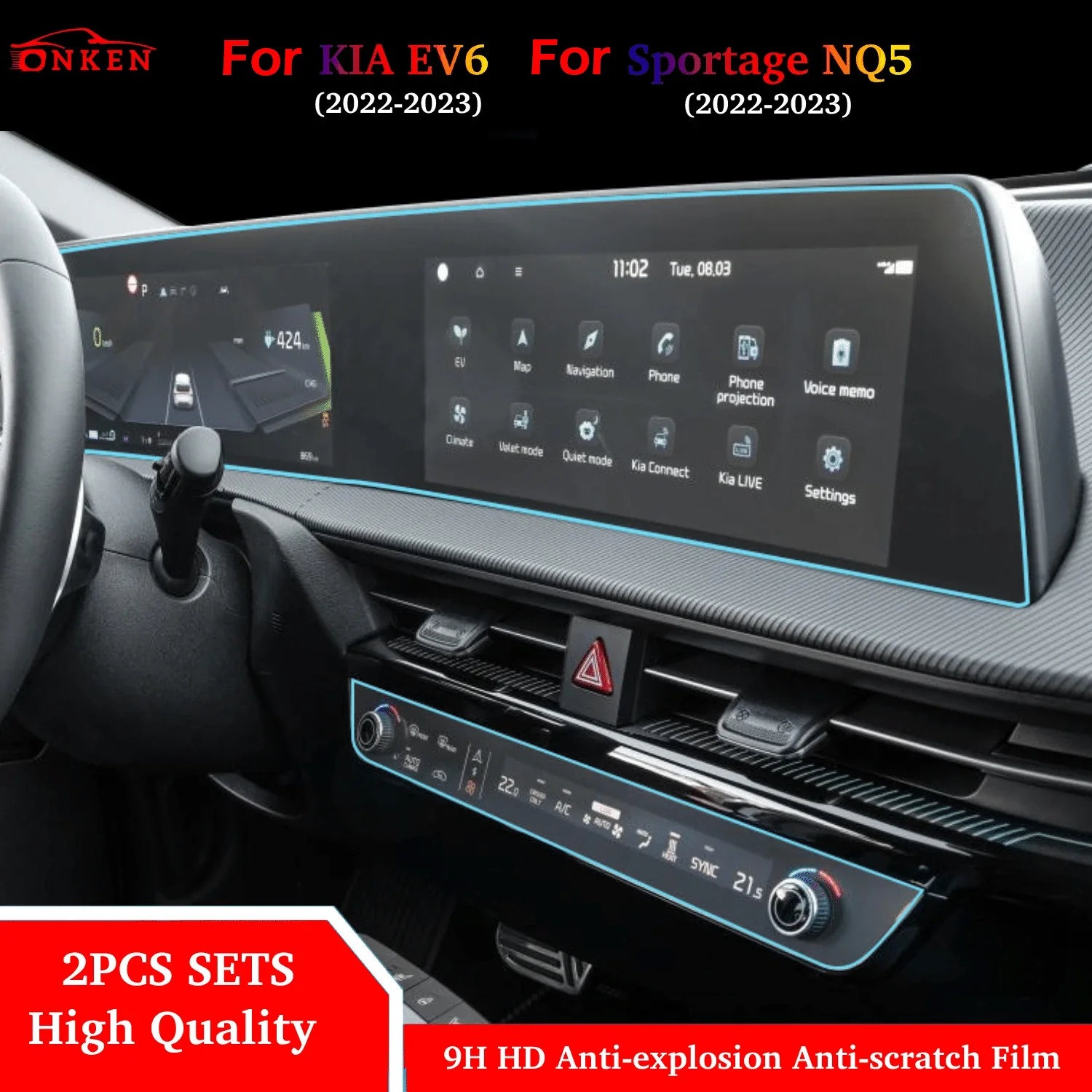 For 2022 2023 KIA EV6 Glass HD Touch Screen Protector Media Display Film Cover 2pcs Set Fit SPORTAGE NQ5 Air Console Film