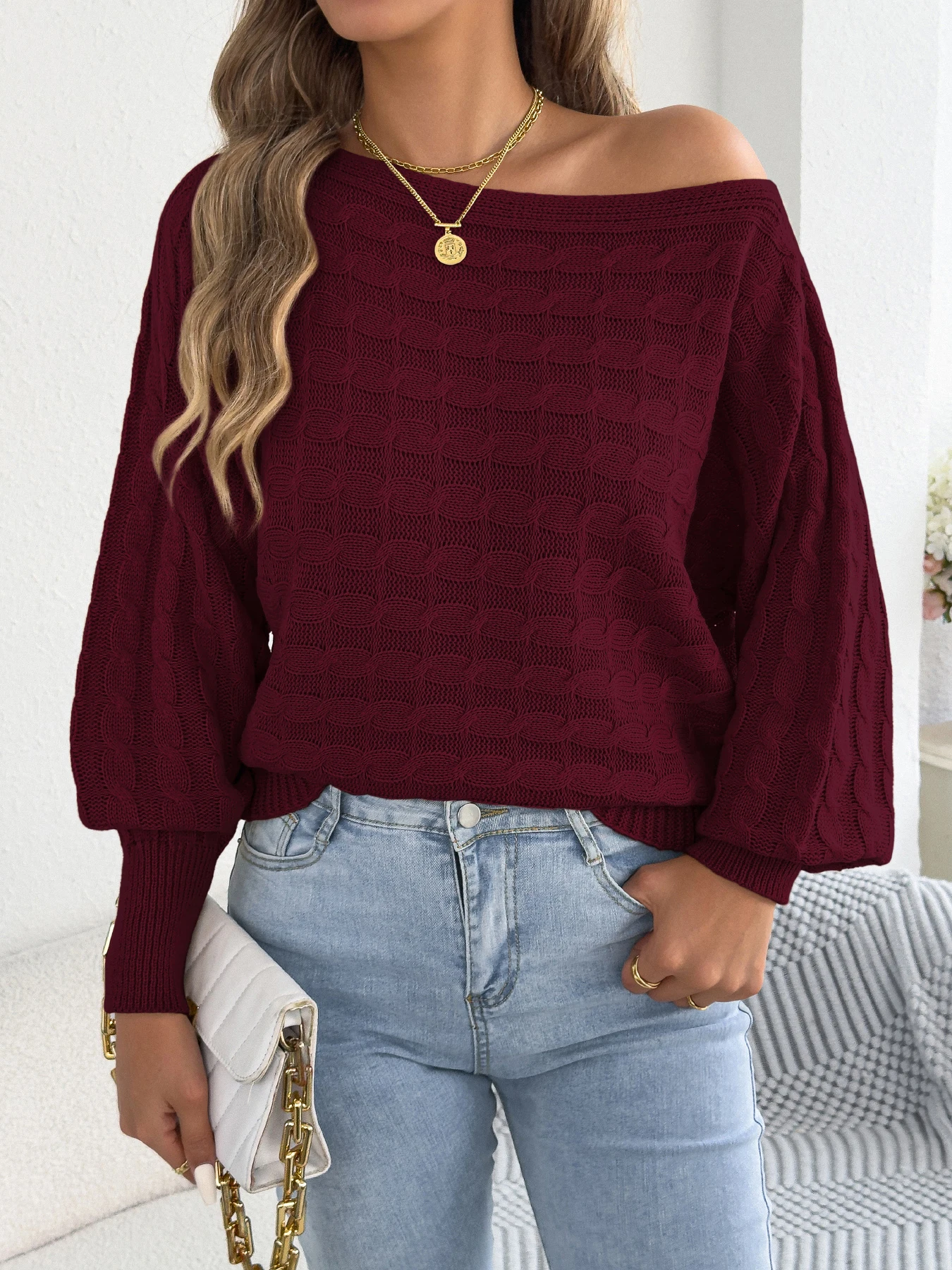 Women Casual Solid Color Sweaters Khaki Orange Red