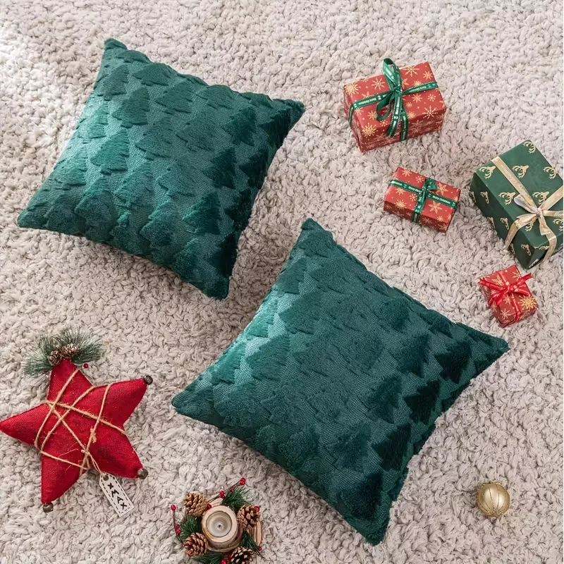 Plush Christmas Pillow Cover Embroidered Decorative Cushion Case Soft Throw Pillowcase for Sofa Living Room No Pillow Core