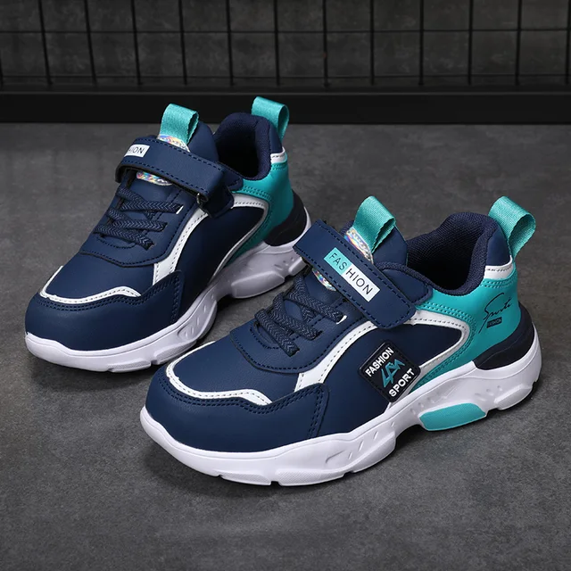 Autumn and Winter Children's Shoes, Boys' Sneakers, Leather Surface, Breathable, Non-Slip, Versatile Sports Shoes for Middle-Aged and Older Children and Primary School Students
