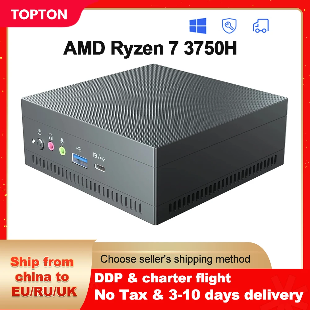 TOPTON NUC AMD Gaming Mini PC Ryzen 7 3750H Vega Graphic 2*DDR4 NVMe SSD  Desktop Computer Windows 11/10 10 Pro 3x4K HTPC WiFi BT