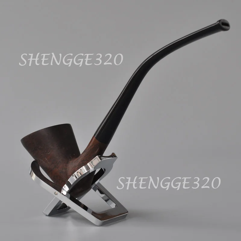 Ebony Wooden Tobacco Pipe Sitter Churchwarden Smooth Surface Long Bent Stem 3
