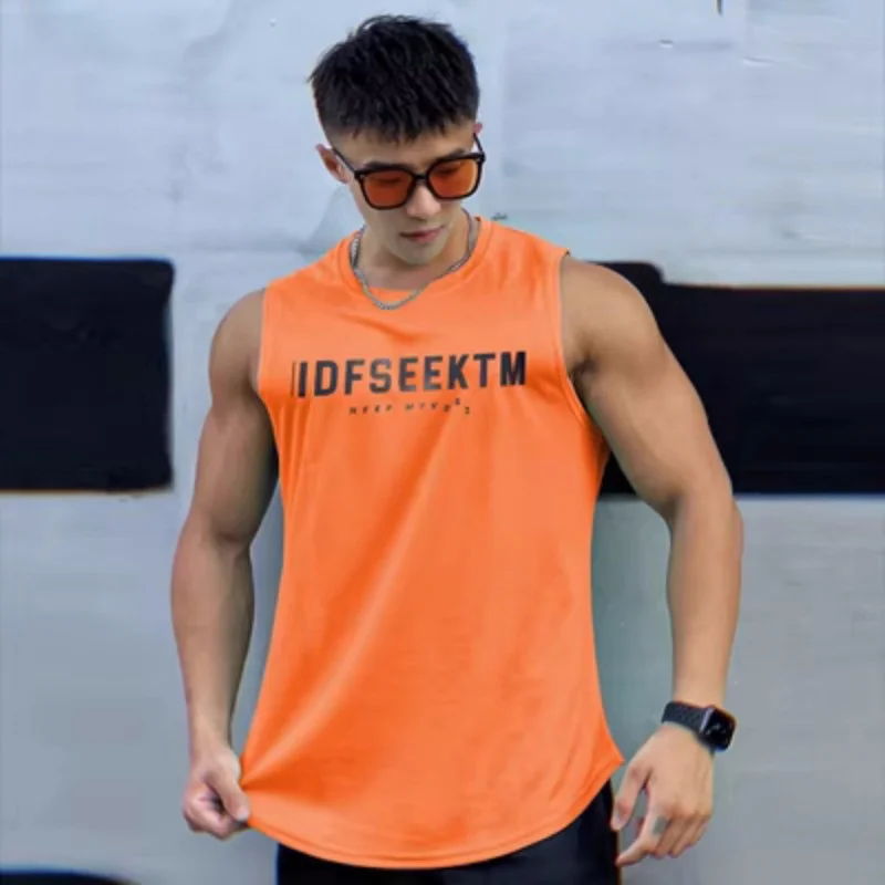 

2023 Mens Gym Tank top Fitness Sleeveless Shirt Male Mesh Breathable Fitness Sports basketball Vest Undershirt Gyms Running Vest