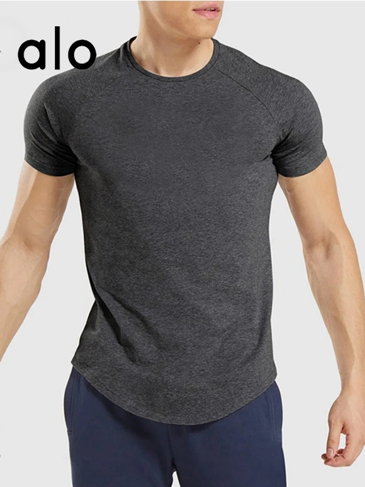 ALO yoga mens black/gray workout short sleeve shirt size large fitness