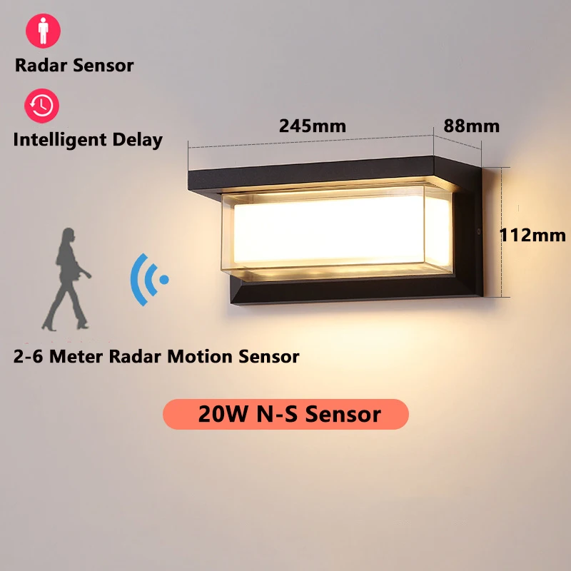 Lámpara Led de pared para exteriores, luz impermeable de 20W con Sensor de movimiento, iluminación exterior