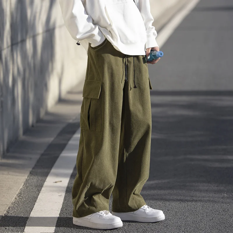 

Privathinker Mens Large Size Wide Leg Cargo Pants Japanese Style Fashion Streetwear Trousers For Male Casual Elastic Waist Pants
