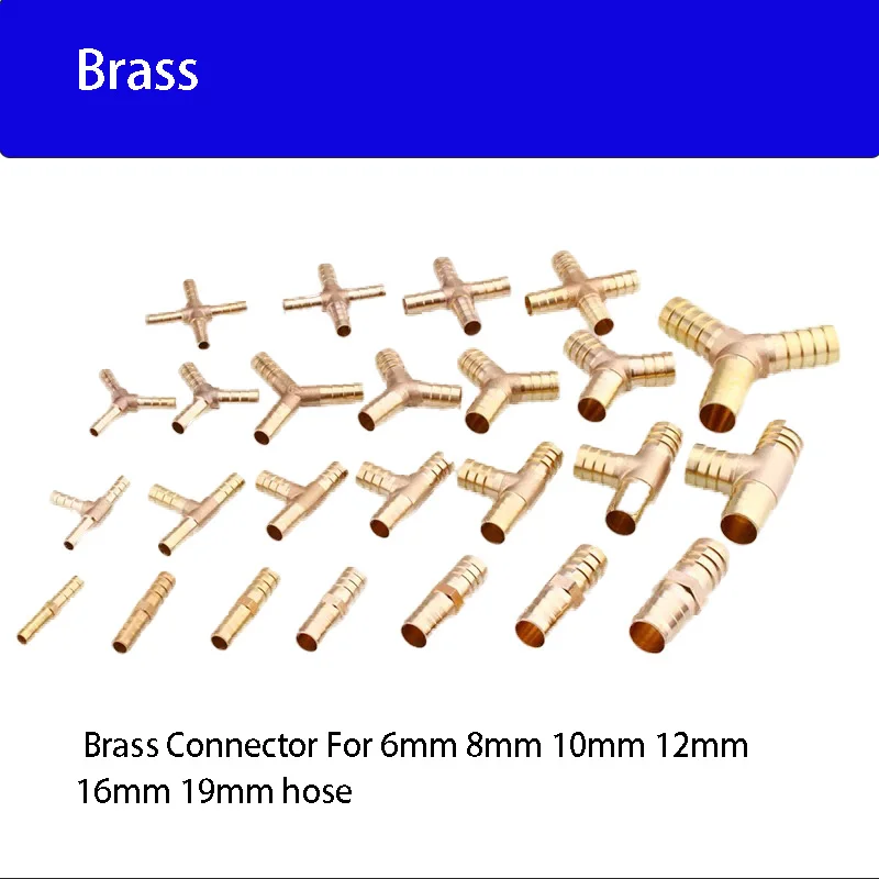 

10pcs Copper Pagoda Water Tube Fittings Brass Barb Pipe Fitting 2 3 4 Way Brass Connector For 6mm 8mm 10mm 12mm 16mm 19mm hose