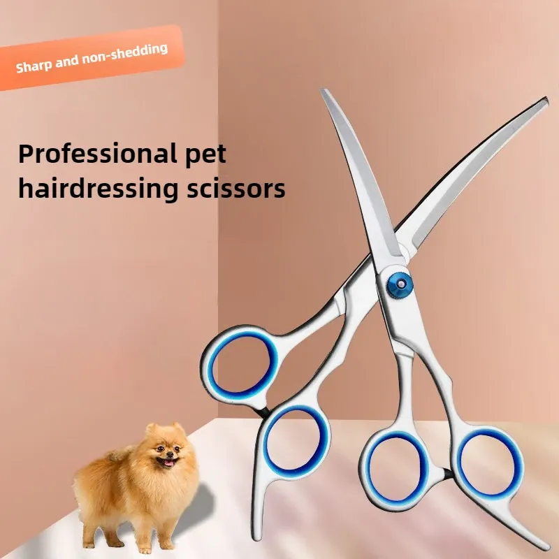 Dog Grooming Scissors Stainless Steel Curved Pet Scissors Dogs Shears Safety Round Head Pet Hair Cutting Scissors  Puppy