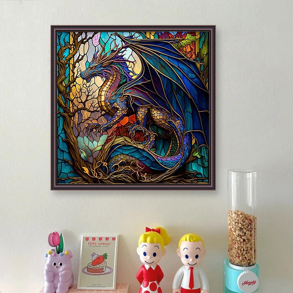 Stain Glass Pteranodon Cross Stitch Kit Printed Canvas Full Embroidery Eco-cotton Thread 11CT Home Decor Painting Embroidery Set