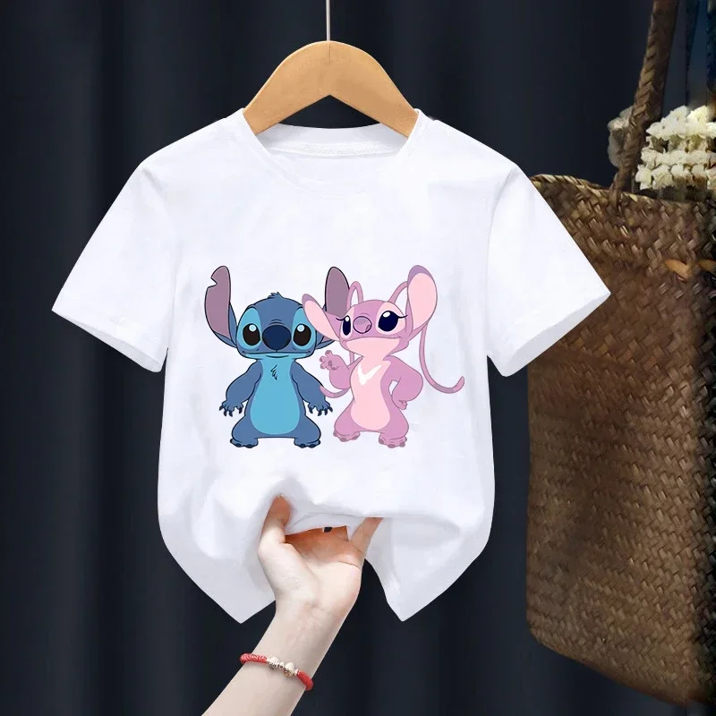 Disney Lilo Stitch Children T-Shirt Kawaii T Shirt Anime Cartoons Children Casual Clothes Tee Shirt Kid Girl Boy Fashion Y2K Top 2