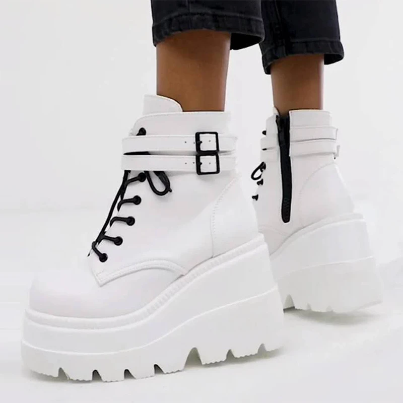 Botas de plataforma alta para mujer, botines de cuña alta de cuero, estilo Punk, de 2021|Zapatos de mujer| - AliExpress