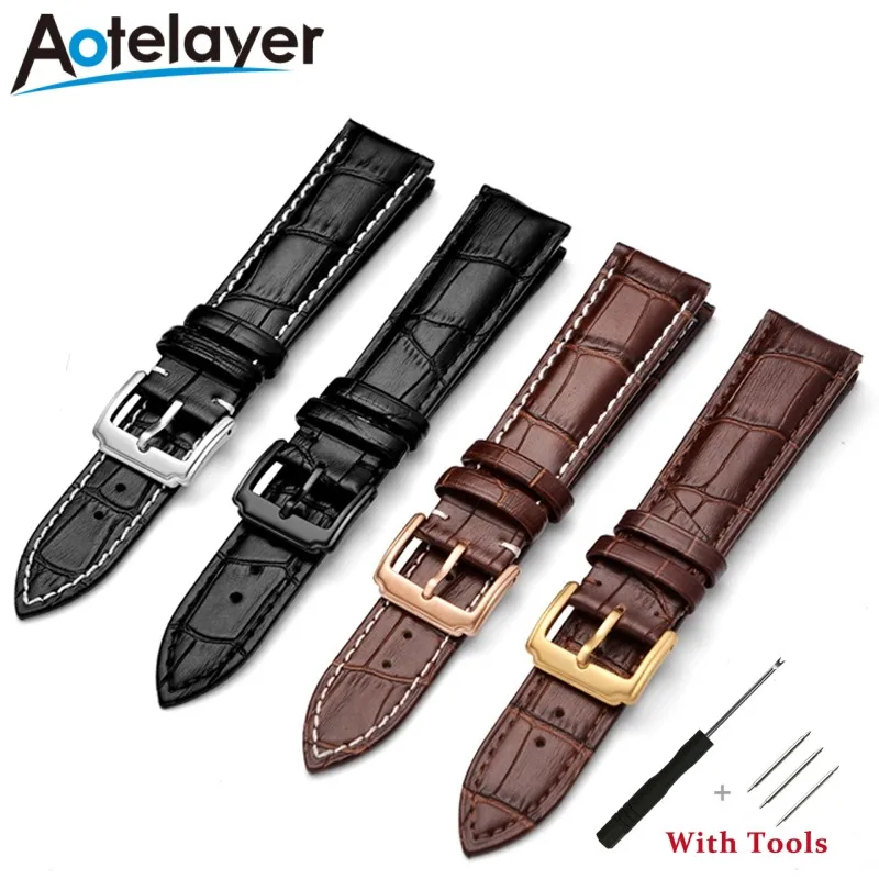 16 18 19 20 21 22 24mm High Quality Soft Calf Leather Watch Strap Watchband Watch  Accessories Waterproof Wristband with Tool