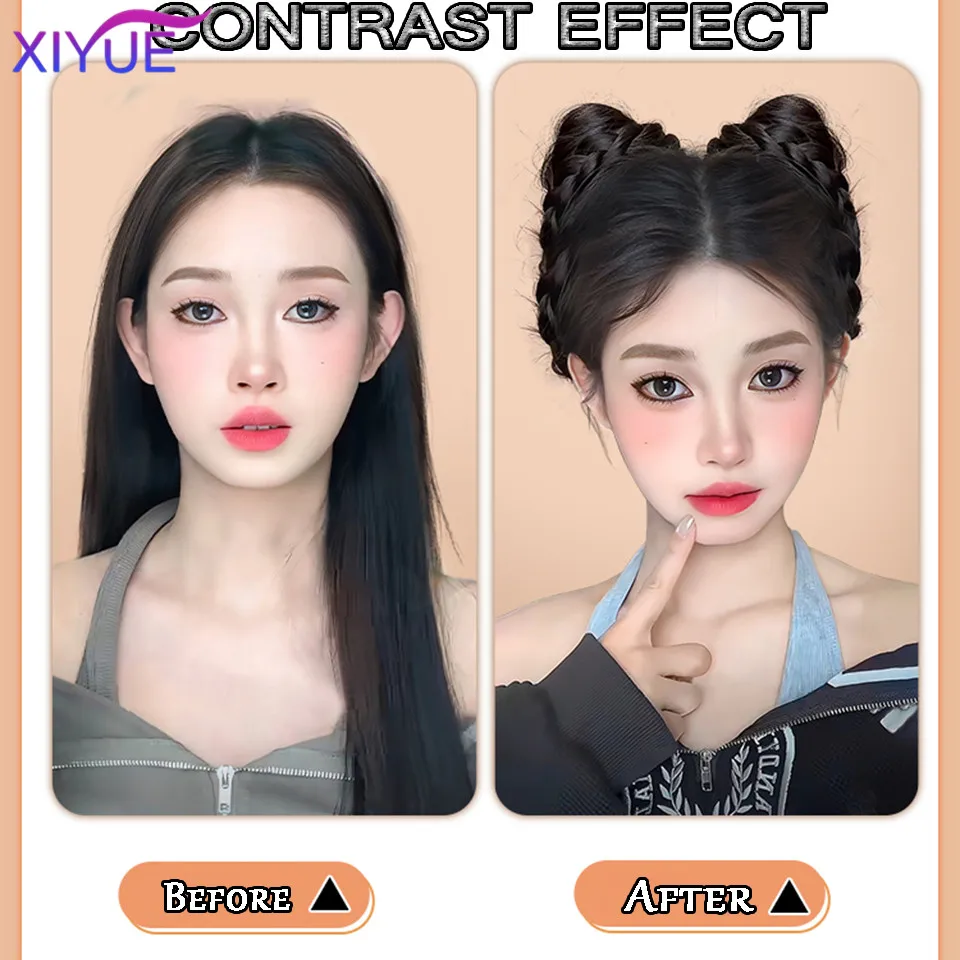 XIYUE   Cat Ear False Hair Ball Head Wig Female Synthetic Hair Increase Volume Fluffy Cow Horn Wrap Ball Head