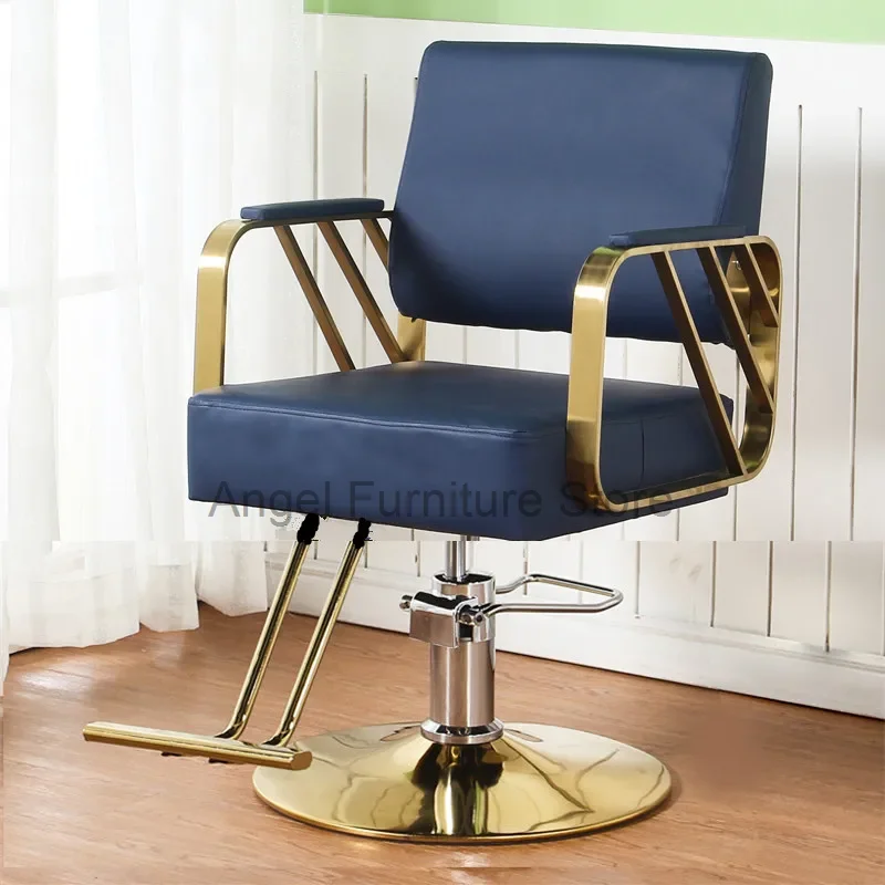 

Leather Swivel Barber Chairs Luxury Lounges Golden Stylist Hairdressing Chairs Aesthetic Sillas Giratoria Salon Furniture MQ50BC