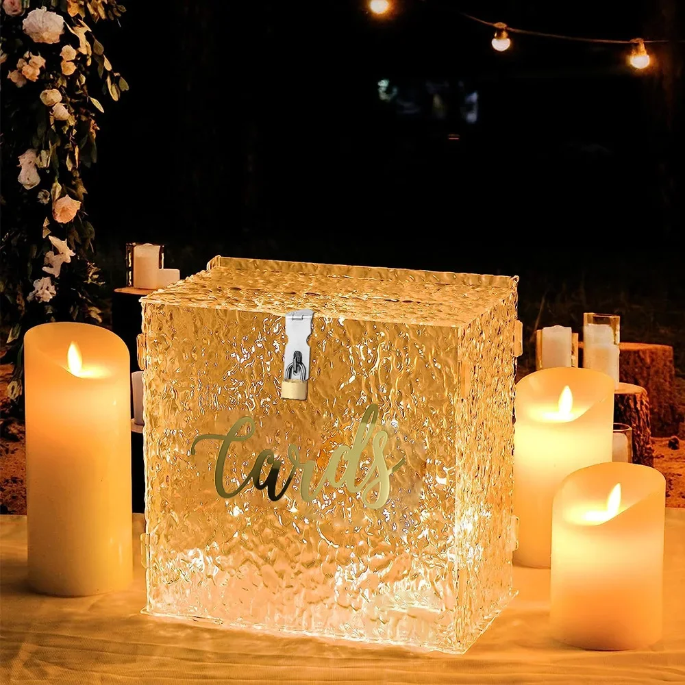 GUDELAK Boîte à cartes de mariage blanche avec serrure – Boîte cadeau en PVC pour réception de mariage et décorations de fête