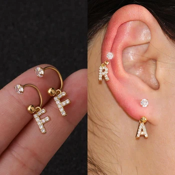 스테인레스 스틸 작은 크리스탈 CZ 26 글자 귀 스터드 귀걸이, 여성 후프 헬릭스 Tragus 연골 조가비 Daith 피어싱 쥬얼리, 2 피스