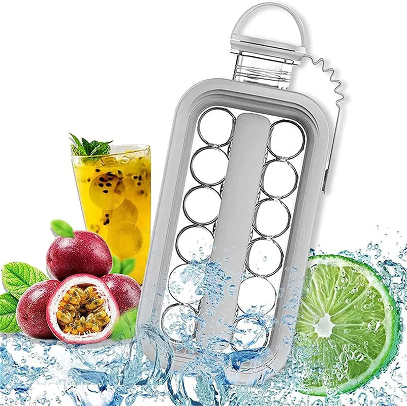 

2 In 1 Ice Cube Molds | Portable Ice Maker, Flexible Ice Cube Trays with Handle, Ice Ball Bottle for Cocktail Cold Drinks