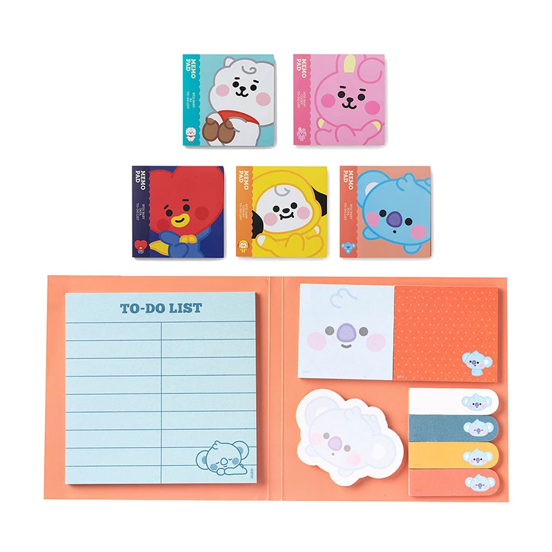 

Kawaii Baby Bt21 серии Липкие заметки Модные Портативные Мультяшные ТАТА Rj Cooky наклейки для сообщений в офисе наклейки на холодильник