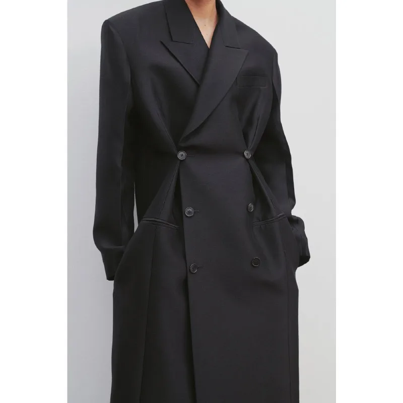 

TheR0w Trench 2023 Autumn/Winter New Silk Wool Blended Long Windbreaker Women's Two Wear Coat