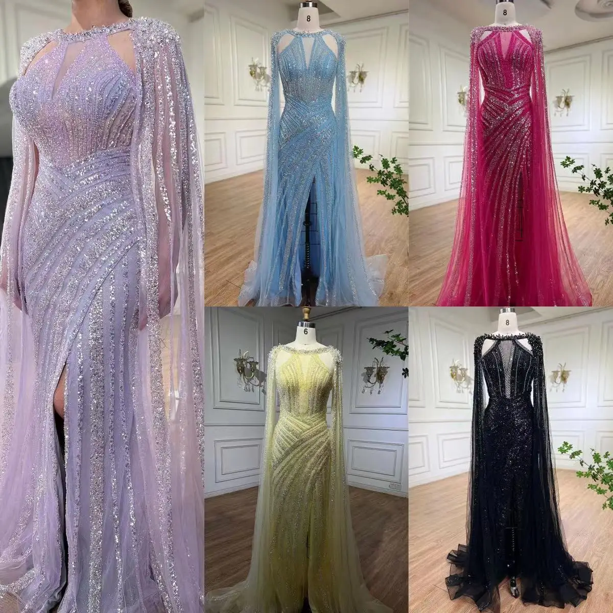 Sca402d216c5f44819b3d5a87cbcb2c1bq Lilac Cape Sleeves Mermaid Luxury Beaded Evening Dresses Open Split Wedding Party Gowns For Women Mallzona